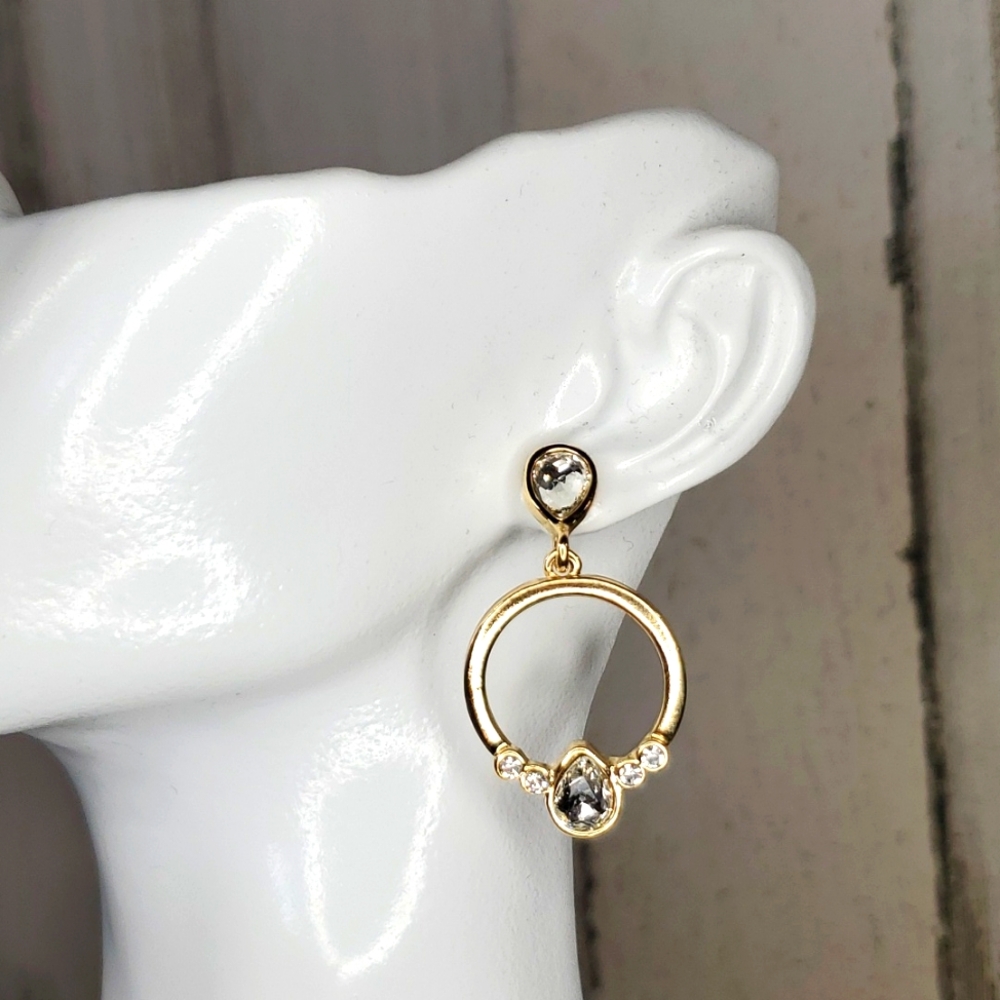 Charter Club Gold and teardrop crystal dangle earrings NWT!